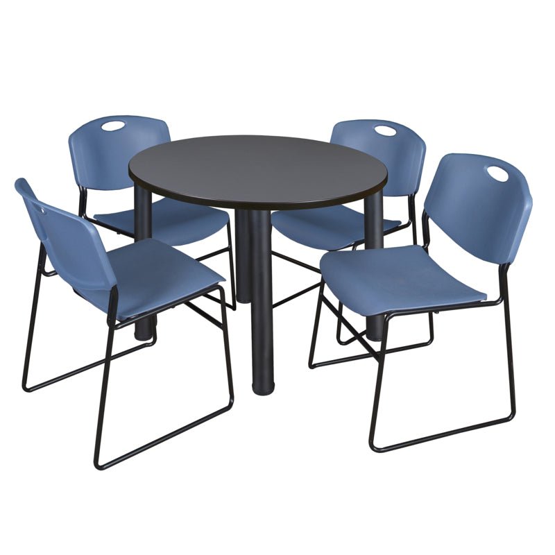 Regency Kee Round Versatile Breakroom Table with 4 Zeng Stack Chairs 36"W x 36"D x 29"H (REG - TB36RP - 44) - SchoolOutlet
