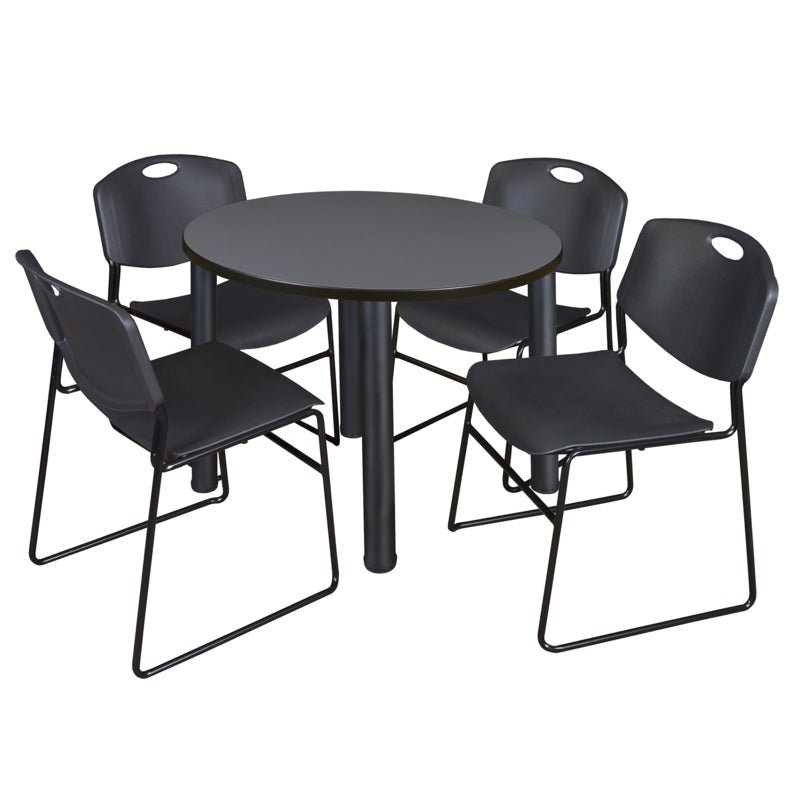 Regency Kee Round Versatile Breakroom Table with 4 Zeng Stack Chairs 36"W x 36"D x 29"H (REG - TB36RP - 44) - SchoolOutlet