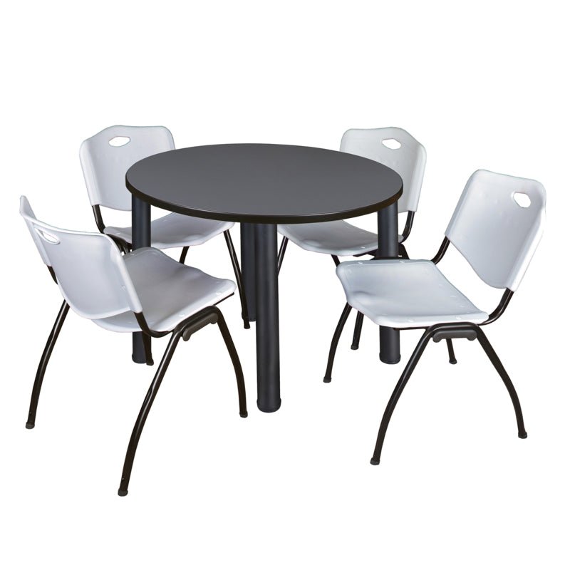 Regency Kee Round Versatile Breakroom Table with 4 M Stack Chairs 36"W x 36"D x 29"H (REG - TB36RP - 47) - SchoolOutlet