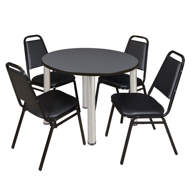 Regency Kee Round Versatile Breakroom Table with 4 Black Restaurant Stack Chairs 36"W x 36"D x 29"H (REG - TB36RP - 29) - SchoolOutlet