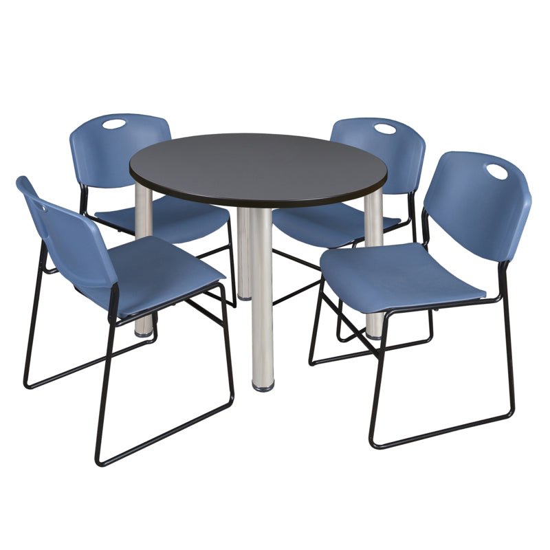 Regency Kee Round Versatile Breakroom Table with 4 Zeng Stack Chairs 36"W x 36"D x 29"H (REG - TB36RP - 44) - SchoolOutlet