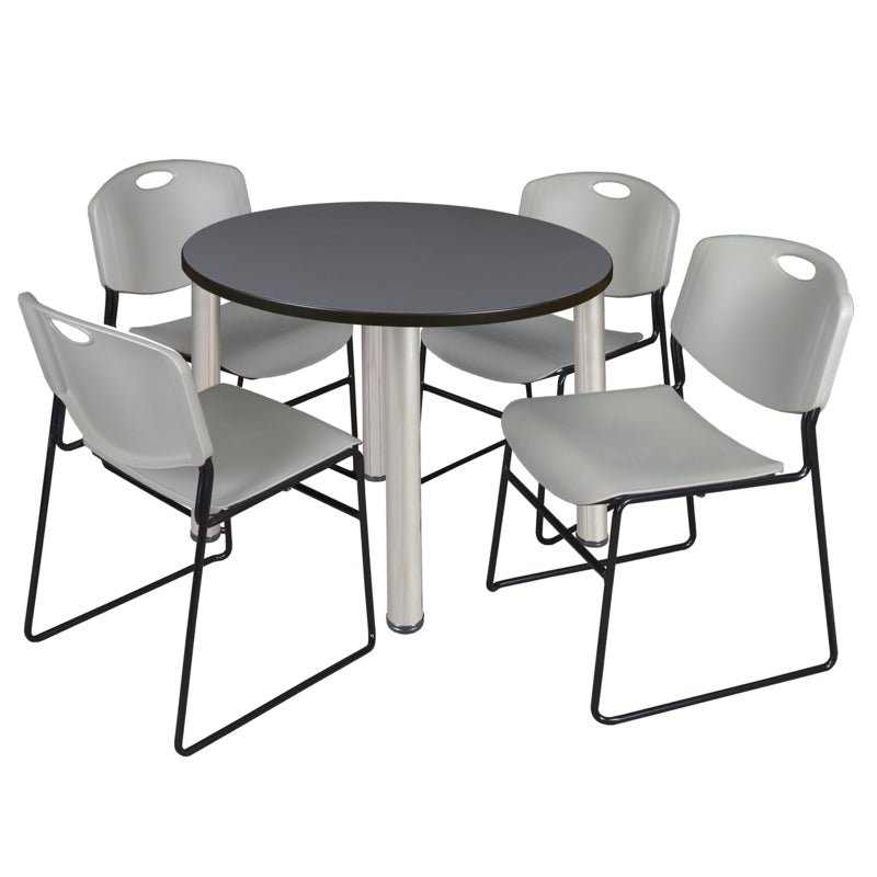 Regency Kee Round Versatile Breakroom Table with 4 Zeng Stack Chairs 36"W x 36"D x 29"H (REG - TB36RP - 44) - SchoolOutlet