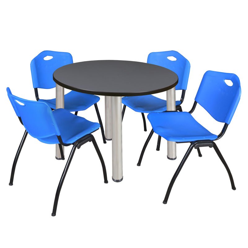 Regency Kee Round Versatile Breakroom Table with 4 M Stack Chairs 36"W x 36"D x 29"H (REG - TB36RP - 47) - SchoolOutlet
