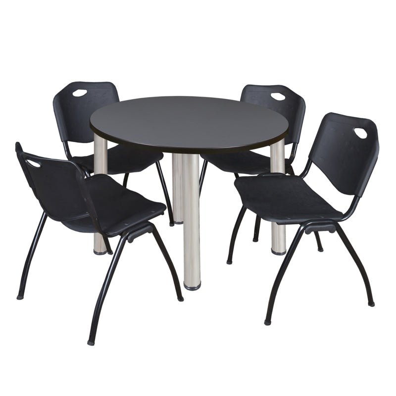 Regency Kee Round Versatile Breakroom Table with 4 M Stack Chairs 36"W x 36"D x 29"H (REG - TB36RP - 47) - SchoolOutlet