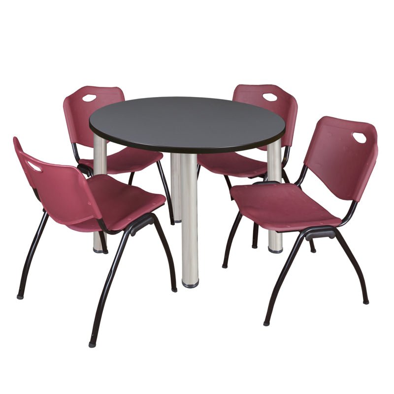 Regency Kee Round Versatile Breakroom Table with 4 M Stack Chairs 36"W x 36"D x 29"H (REG - TB36RP - 47) - SchoolOutlet