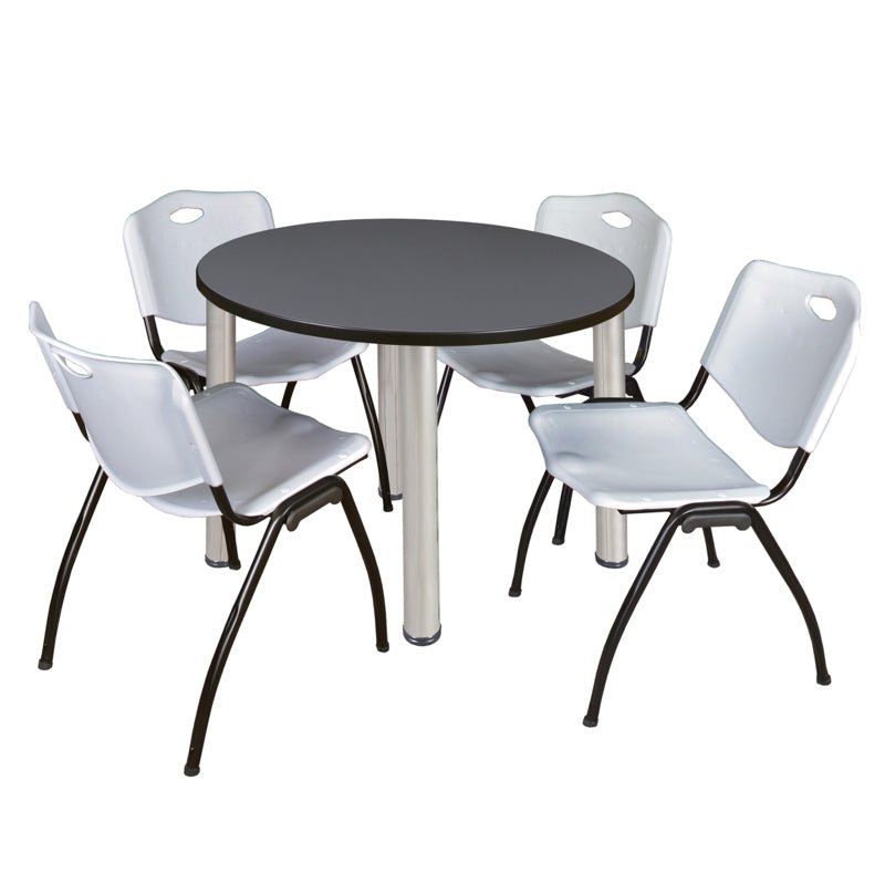 Regency Kee Round Versatile Breakroom Table with 4 M Stack Chairs 36"W x 36"D x 29"H (REG - TB36RP - 47) - SchoolOutlet