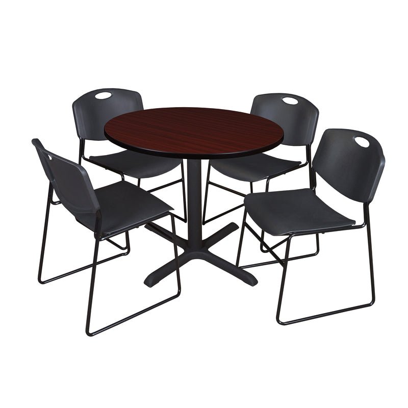 Regency Cain Round X Base Breakroom Table and Zeng Stack Chairs 36" W x 36" D x 29" H (REG - TB36R - 44) - SchoolOutlet
