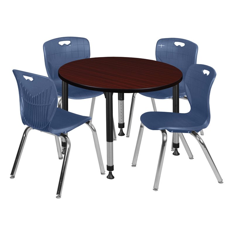 Regency Kee 36 in. Round Adjustable Classroom Table & 4 Andy 18 in. Stack Chairs - SchoolOutlet