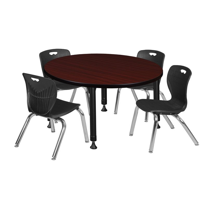 Regency Kee 36 in. Round Adjustable Classroom Table & 4 Andy 12 in. Stack Chairs - SchoolOutlet