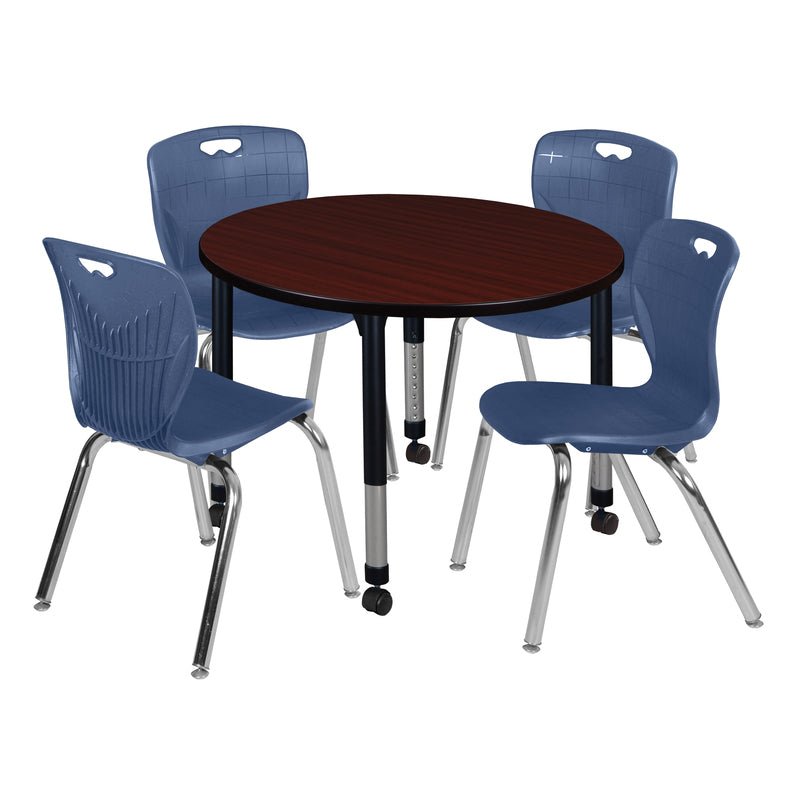 Regency Kee 36 in. Round Adjustable Classroom Table & 4 Andy 18 in. Stack Chairs - SchoolOutlet