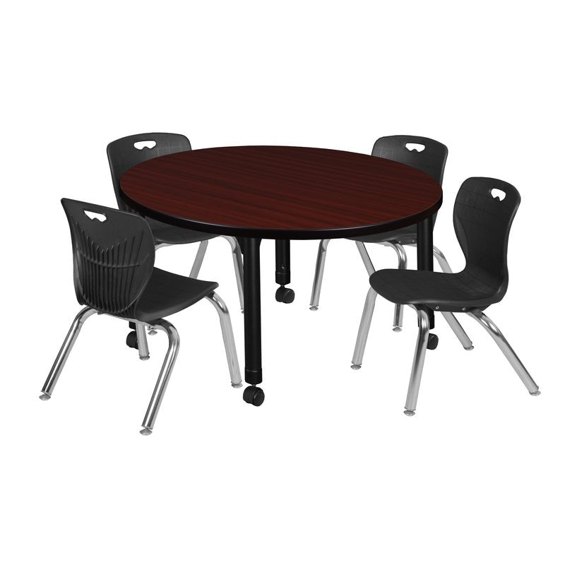 Regency Kee 36 in. Round Adjustable Classroom Table & 4 Andy 12 in. Stack Chairs - SchoolOutlet