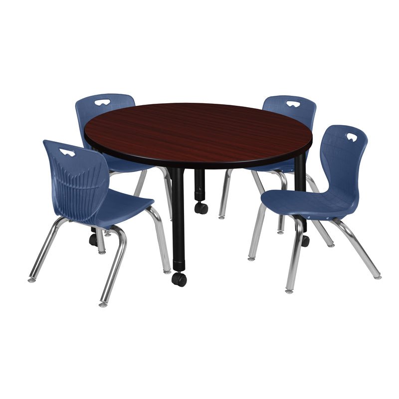 Regency Kee 36 in. Round Adjustable Classroom Table & 4 Andy 12 in. Stack Chairs - SchoolOutlet