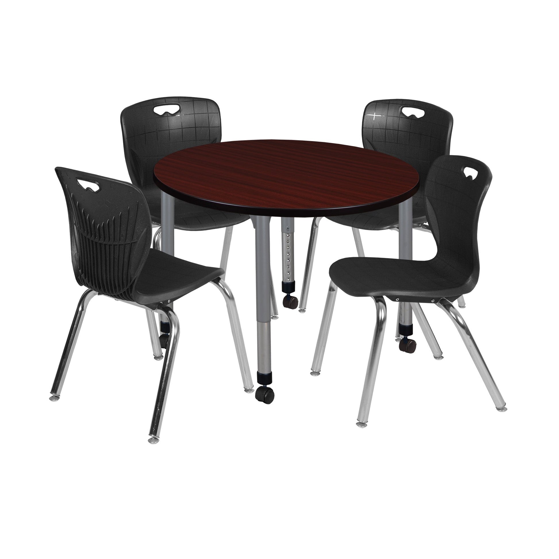 Regency Kee 36 in. Round Adjustable Classroom Table & 4 Andy 18 in. Stack Chairs - SchoolOutlet