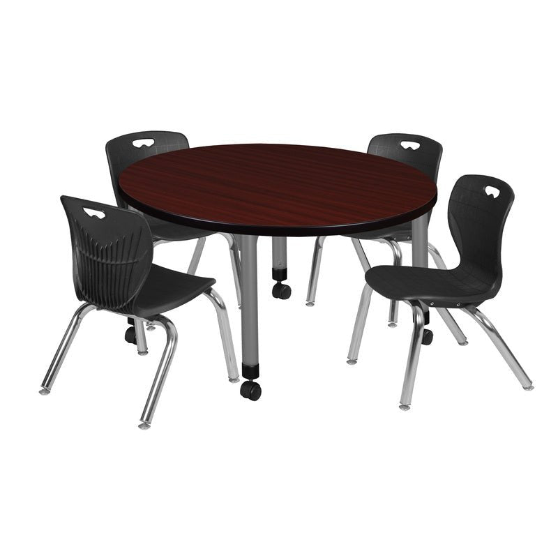 Regency Kee 36 in. Round Adjustable Classroom Table & 4 Andy 12 in. Stack Chairs - SchoolOutlet