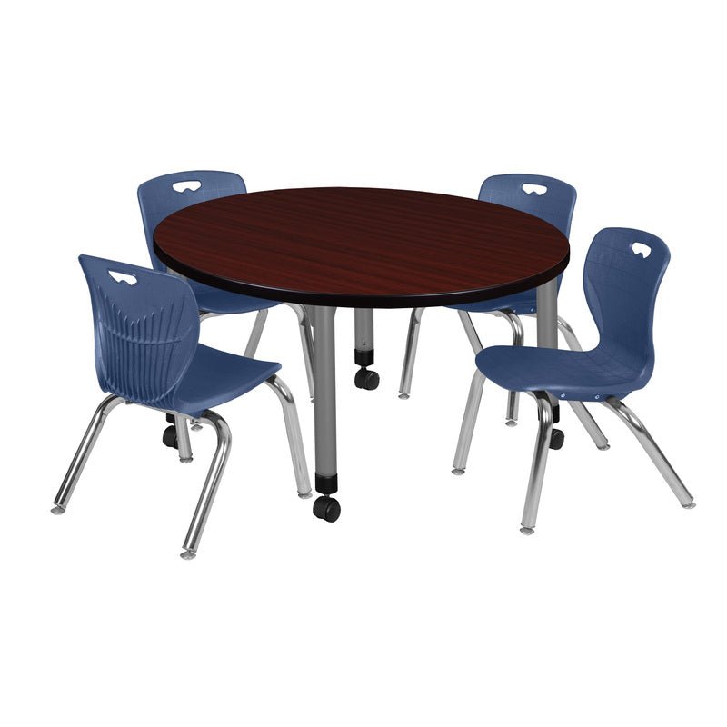 Regency Kee 36 in. Round Adjustable Classroom Table & 4 Andy 12 in. Stack Chairs - SchoolOutlet