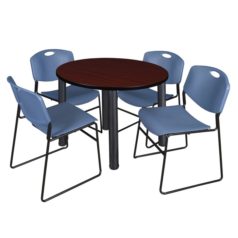 Regency Kee Round Versatile Breakroom Table with 4 Zeng Stack Chairs 36"W x 36"D x 29"H (REG - TB36RP - 44) - SchoolOutlet