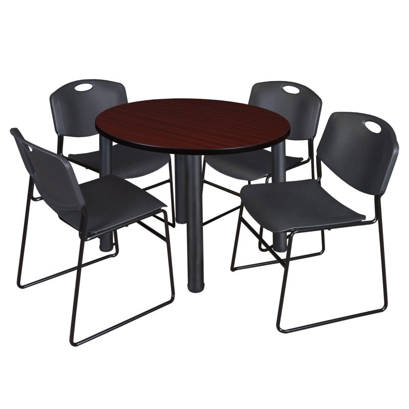 Regency Kee Round Versatile Breakroom Table with 4 Zeng Stack Chairs 36"W x 36"D x 29"H (REG - TB36RP - 44) - SchoolOutlet