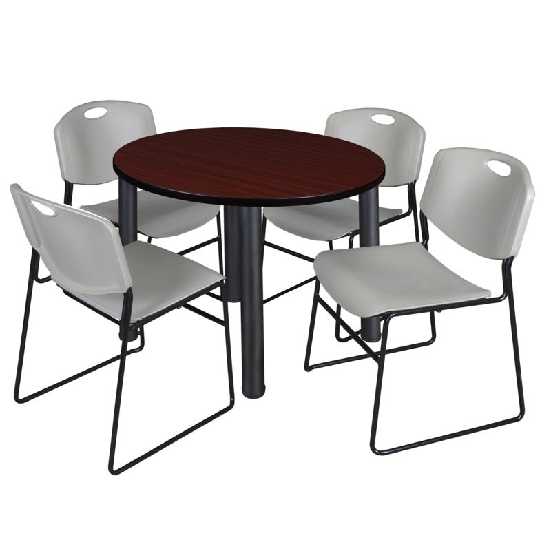 Regency Kee Round Versatile Breakroom Table with 4 Zeng Stack Chairs 36"W x 36"D x 29"H (REG - TB36RP - 44) - SchoolOutlet