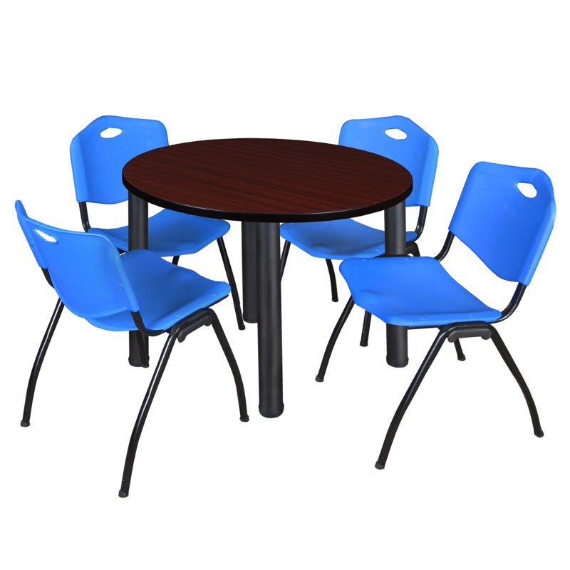 Regency Kee Round Versatile Breakroom Table with 4 M Stack Chairs 36"W x 36"D x 29"H (REG - TB36RP - 47) - SchoolOutlet
