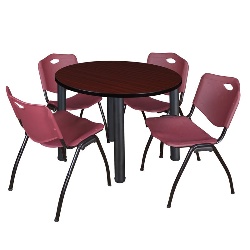 Regency Kee Round Versatile Breakroom Table with 4 M Stack Chairs 36"W x 36"D x 29"H (REG - TB36RP - 47) - SchoolOutlet