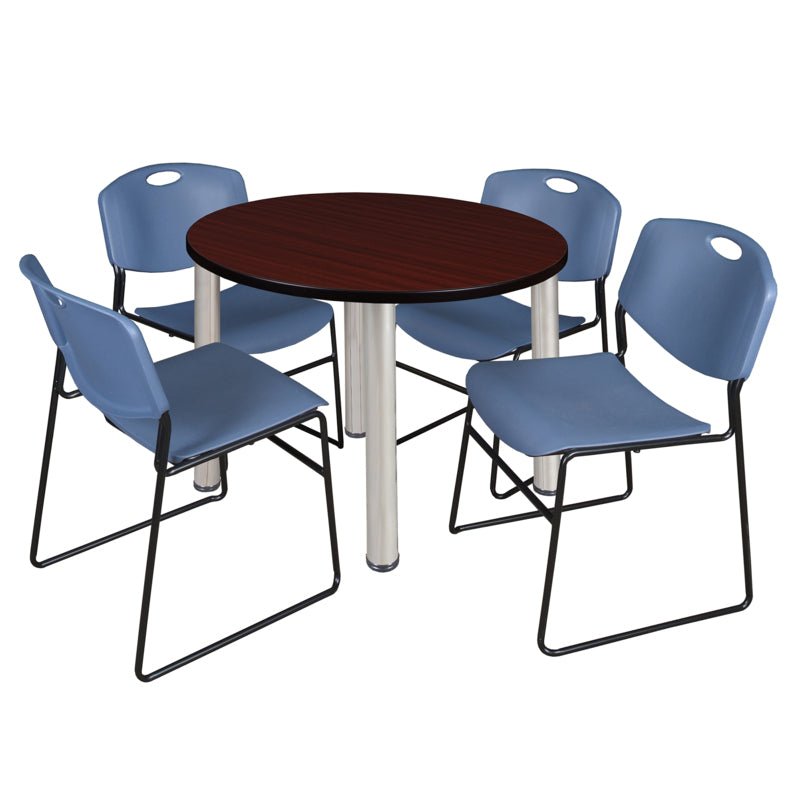 Regency Kee Round Versatile Breakroom Table with 4 Zeng Stack Chairs 36"W x 36"D x 29"H (REG - TB36RP - 44) - SchoolOutlet