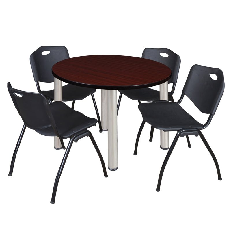 Regency Kee Round Versatile Breakroom Table with 4 M Stack Chairs 36"W x 36"D x 29"H (REG - TB36RP - 47) - SchoolOutlet