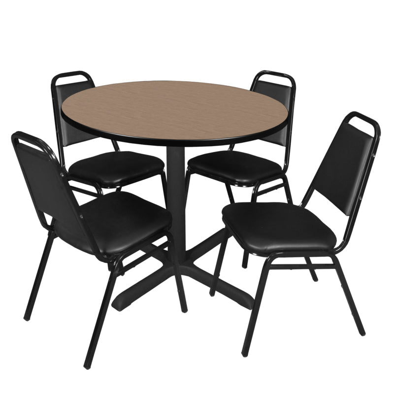 Regency Cain Round X Base Breakroom Table and 4 Restaurant Stack Chairs 36" W x 36" D x 29" H (REG - TB36R - 29) - SchoolOutlet