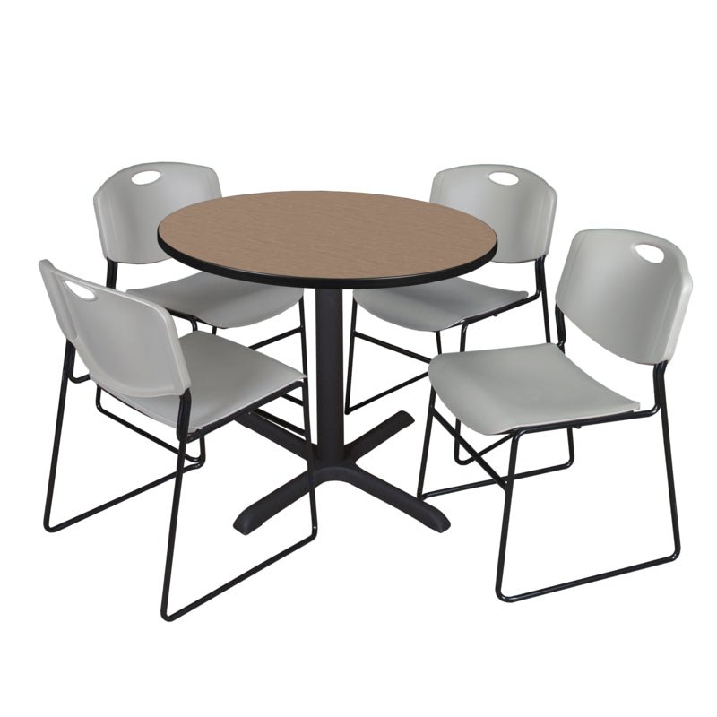 Regency Cain Round X Base Breakroom Table and Zeng Stack Chairs 36" W x 36" D x 29" H (REG - TB36R - 44) - SchoolOutlet