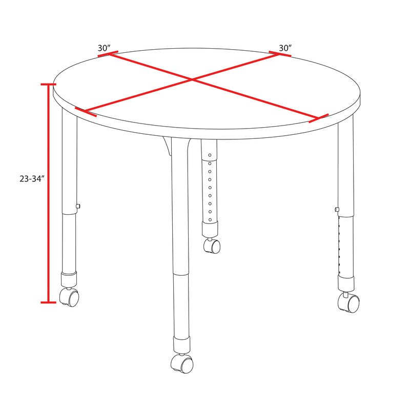 Regency Kee Round Mobile Height Adjustable Classroom Table 30"W x 30"D x 23" - 34"H (REG - TB36R) - SchoolOutlet