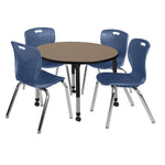 Regency Kee Round Mobile Height Adjustable Classroom Table with 4 Andy Stack Chairs 36