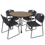 Regency Kee Round Mobile Height Adjustable Classroom Table and 4 Black Zeng Stack Chairs 36