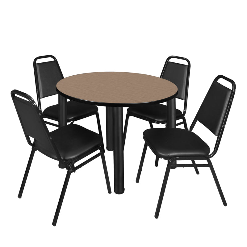 Regency Kee Round Versatile Breakroom Table with 4 Black Restaurant Stack Chairs 36"W x 36"D x 29"H (REG - TB36RP - 29) - SchoolOutlet