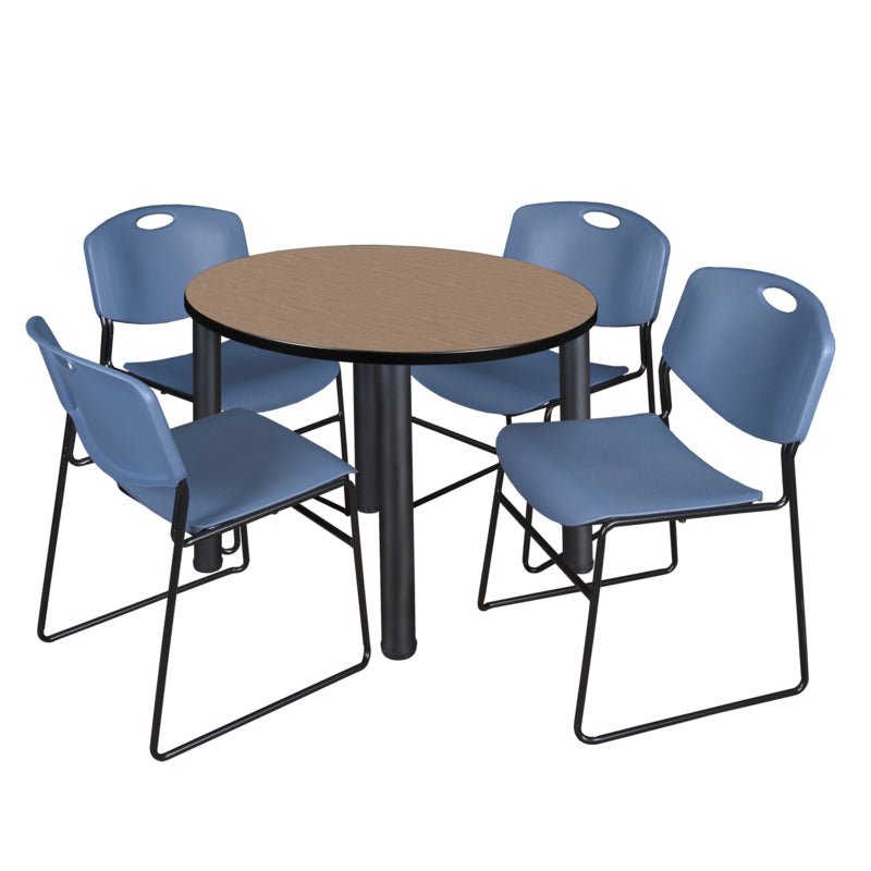 Regency Kee Round Versatile Breakroom Table with 4 Zeng Stack Chairs 36"W x 36"D x 29"H (REG - TB36RP - 44) - SchoolOutlet