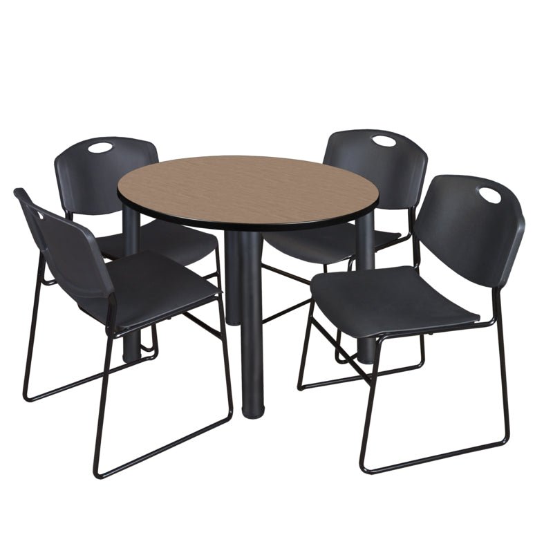 Regency Kee Round Versatile Breakroom Table with 4 Zeng Stack Chairs 36"W x 36"D x 29"H (REG - TB36RP - 44) - SchoolOutlet