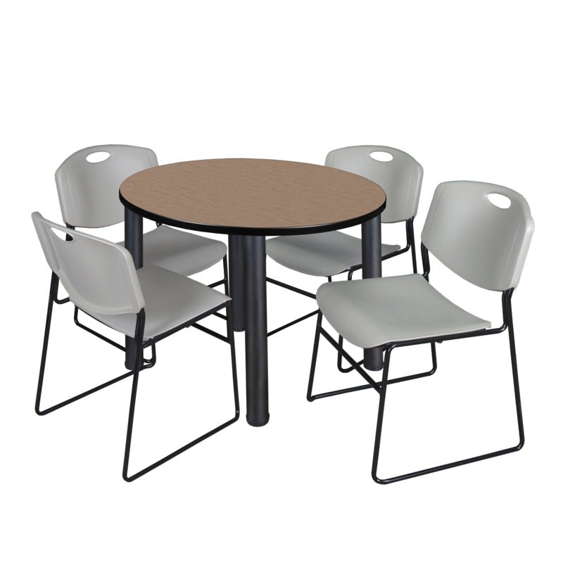 Regency Kee Round Versatile Breakroom Table with 4 Zeng Stack Chairs 36"W x 36"D x 29"H (REG - TB36RP - 44) - SchoolOutlet