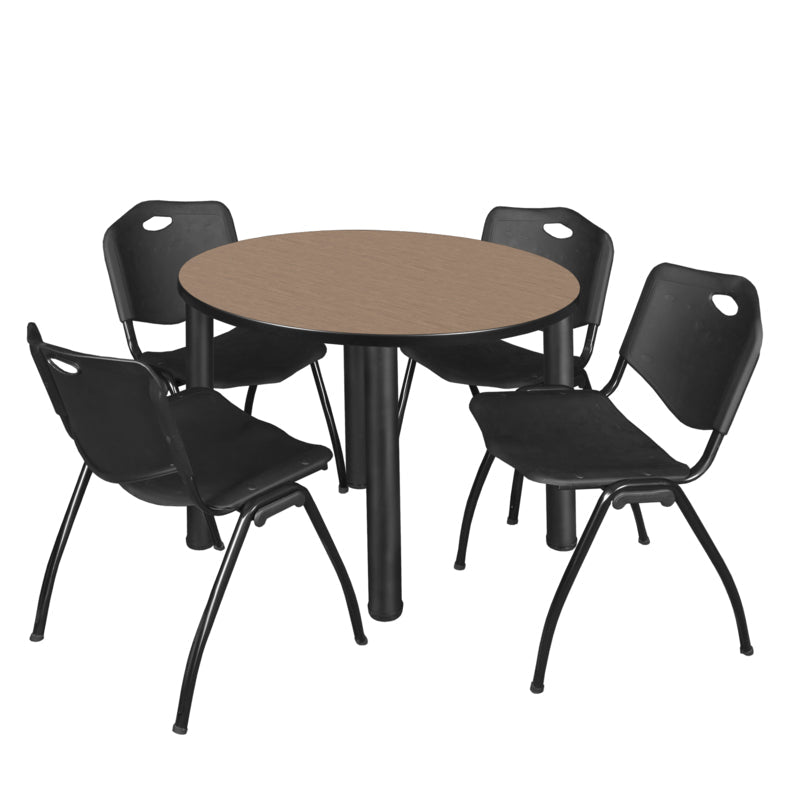 Regency Kee Round Versatile Breakroom Table with 4 M Stack Chairs 36"W x 36"D x 29"H (REG - TB36RP - 47) - SchoolOutlet