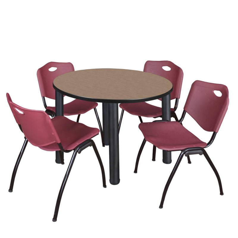 Regency Kee Round Versatile Breakroom Table with 4 M Stack Chairs 36"W x 36"D x 29"H (REG - TB36RP - 47) - SchoolOutlet