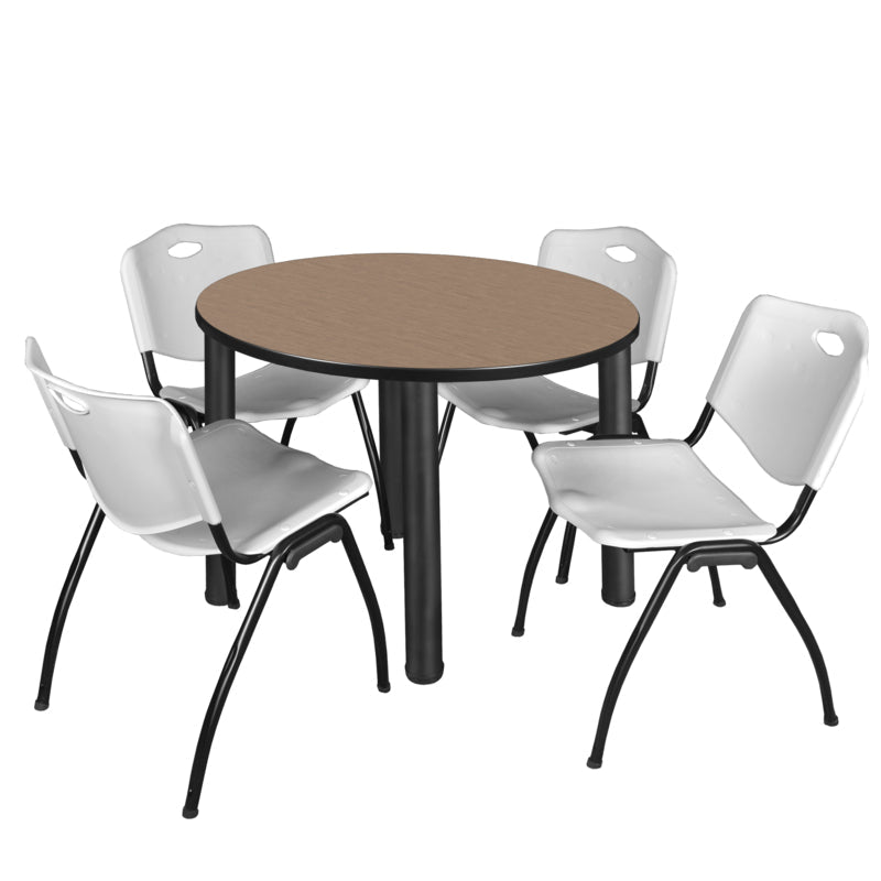 Regency Kee Round Versatile Breakroom Table with 4 M Stack Chairs 36"W x 36"D x 29"H (REG - TB36RP - 47) - SchoolOutlet