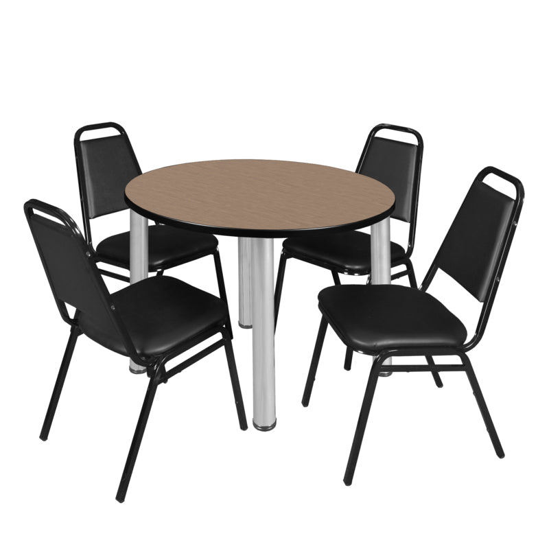 Regency Kee Round Versatile Breakroom Table with 4 Black Restaurant Stack Chairs 36"W x 36"D x 29"H (REG - TB36RP - 29) - SchoolOutlet