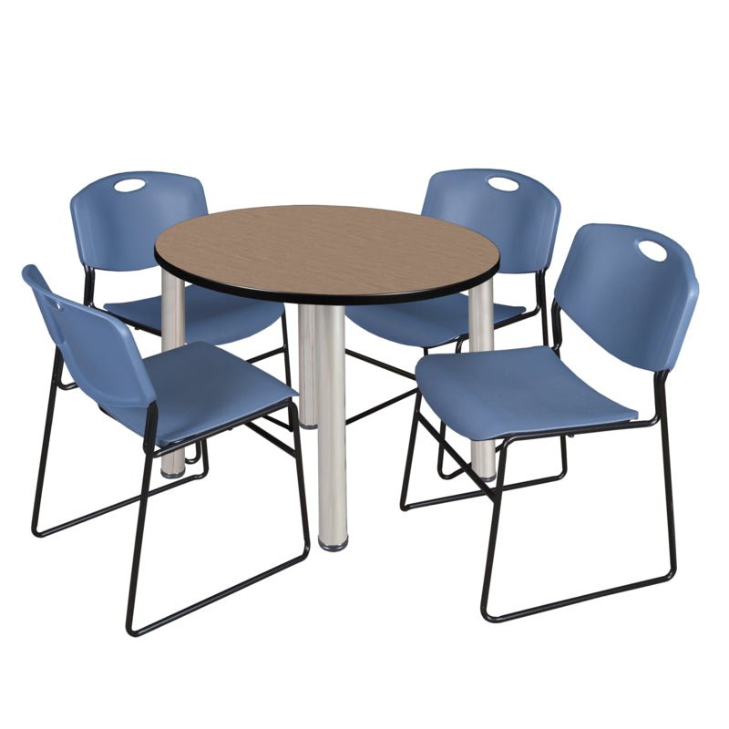 Regency Kee Round Versatile Breakroom Table with 4 Zeng Stack Chairs 36"W x 36"D x 29"H (REG - TB36RP - 44) - SchoolOutlet