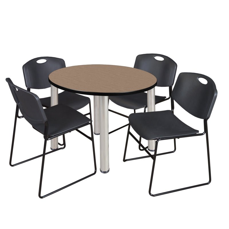 Regency Kee Round Versatile Breakroom Table with 4 Zeng Stack Chairs 36"W x 36"D x 29"H (REG - TB36RP - 44) - SchoolOutlet