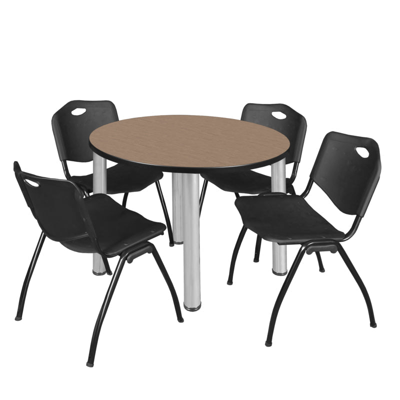 Regency Kee Round Versatile Breakroom Table with 4 M Stack Chairs 36"W x 36"D x 29"H (REG - TB36RP - 47) - SchoolOutlet