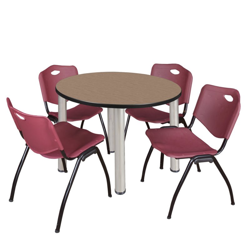 Regency Kee Round Versatile Breakroom Table with 4 M Stack Chairs 36"W x 36"D x 29"H (REG - TB36RP - 47) - SchoolOutlet