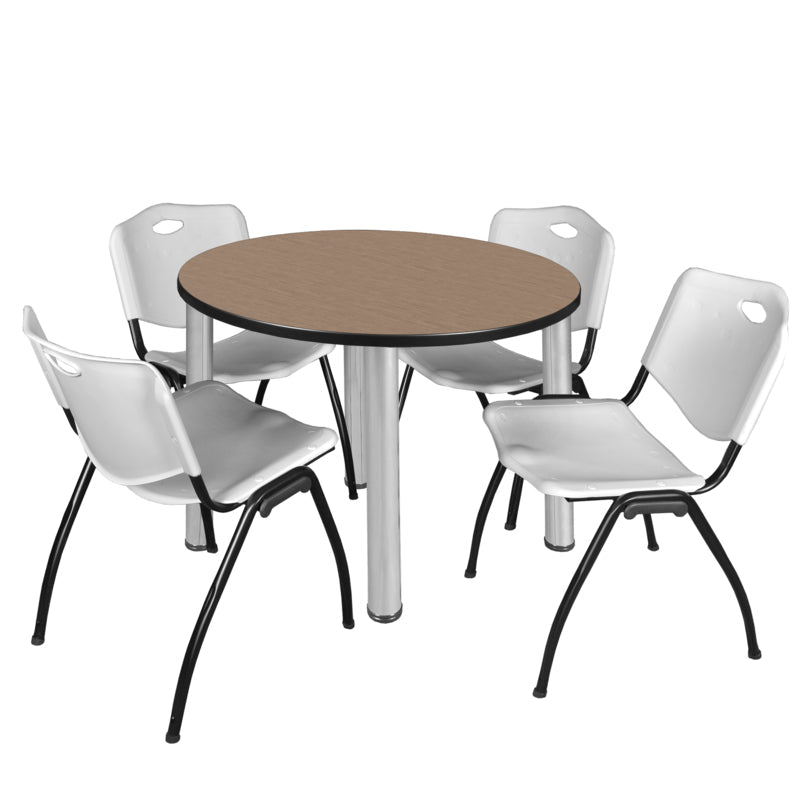 Regency Kee Round Versatile Breakroom Table with 4 M Stack Chairs 36"W x 36"D x 29"H (REG - TB36RP - 47) - SchoolOutlet
