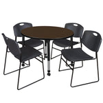Regency Kee Round Mobile Height Adjustable Classroom Table and 4 Black Zeng Stack Chairs 36