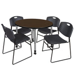 Regency Kee Round Mobile Height Adjustable Classroom Table and 4 Black Zeng Stack Chairs 36