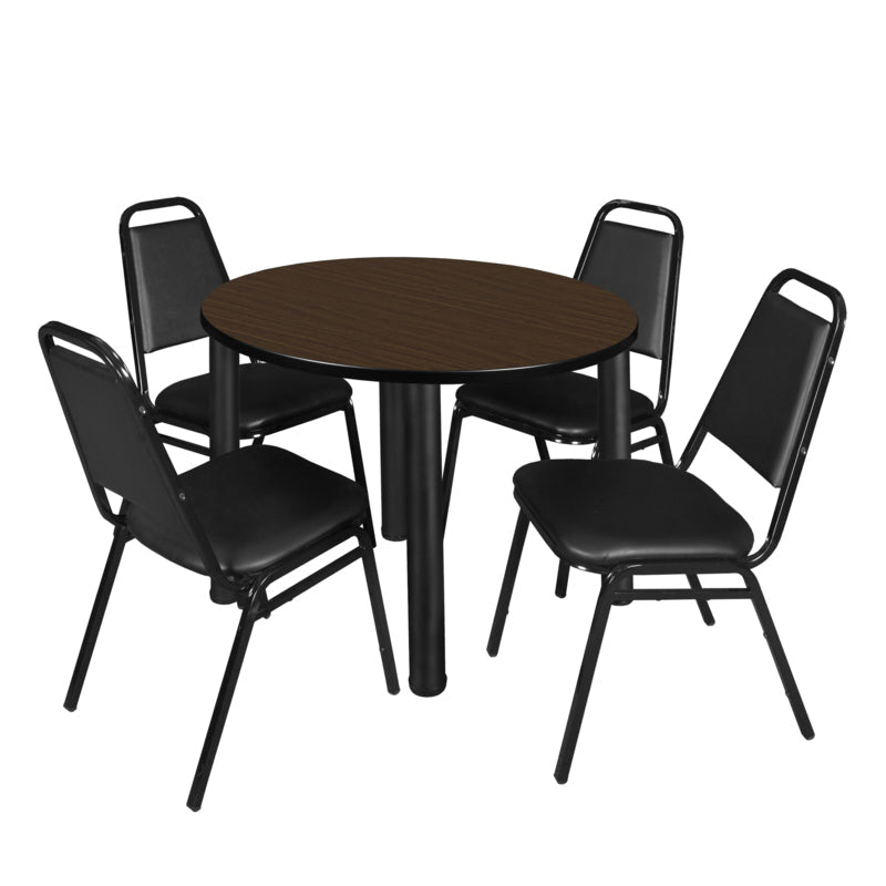 Regency Kee Round Versatile Breakroom Table with 4 Black Restaurant Stack Chairs 36"W x 36"D x 29"H (REG - TB36RP - 29) - SchoolOutlet