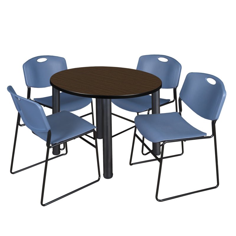 Regency Kee Round Versatile Breakroom Table with 4 Zeng Stack Chairs 36"W x 36"D x 29"H (REG - TB36RP - 44) - SchoolOutlet