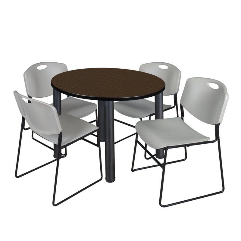 Regency Kee Round Versatile Breakroom Table with 4 Zeng Stack Chairs 36"W x 36"D x 29"H (REG - TB36RP - 44) - SchoolOutlet