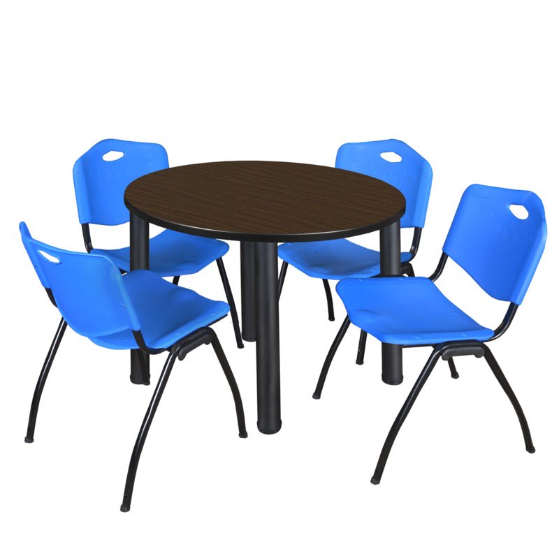 Regency Kee Round Versatile Breakroom Table with 4 M Stack Chairs 36"W x 36"D x 29"H (REG - TB36RP - 47) - SchoolOutlet